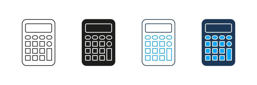 calculadora línea y sólido icono colocar. matemático cálculo, finanzas, y contabilidad herramienta símbolo recopilación. negocio y educación utilidad. aislado ilustración vector