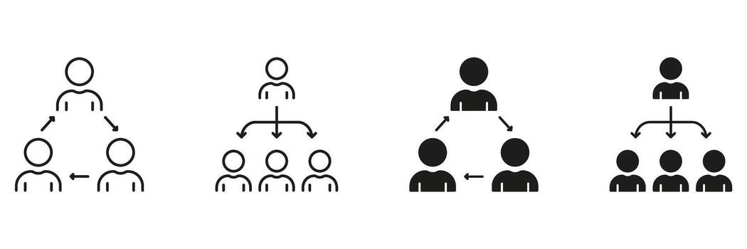 Organizational Hierarchy And Team Structure Line And Solid Icon Set. Leadership, Management, And Teamwork Symbol Collection. Business Collaboration. Isolated Illustration vector