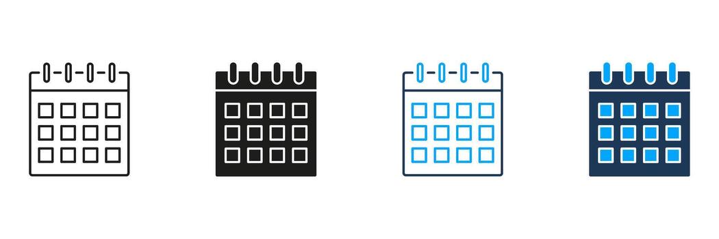 Calendar Icon Line And Solid Icon Set. Date Management, Scheduling, And Event Planning Symbol Collection. Time Organization And Appointment Tracking. Isolated Illustration vector