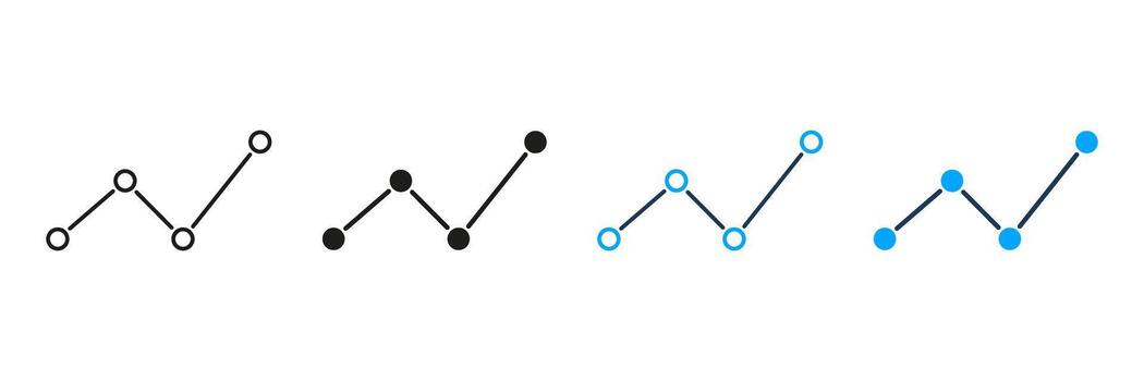 Line Graph Trend Analysis Line And Solid Icon Set. Data Visualization, Business Growth, Statistical Analysis Symbol Collection. Financial And Market Insights. Isolated Illustration vector