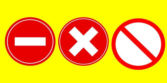 Set of red circle stop signs and crossed lines. vector