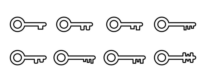 Key icon set. Key icon in outline. Door or house key to unlock lock collection. Security system concept represented illustration. vector