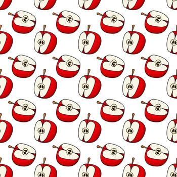 Red apple halves pointing in different directions. Seamless pattern. vector