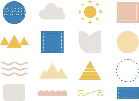 un conjunto de plano íconos con varios formas y colores vector