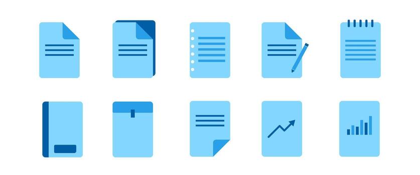 Isolated Blue Document illustration clip art in Flat style, Business, Office, Presentation report graphic elements, Information pictogram, Editable stock vector