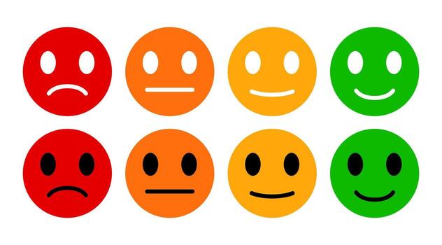 Emoticons Icon set, Isolate Emotion stickers, Rating graphic elements, Red, Green, Yellow Smile Clip art, Satisfaction, Mood symbol for App, Presentation and Infographics vector