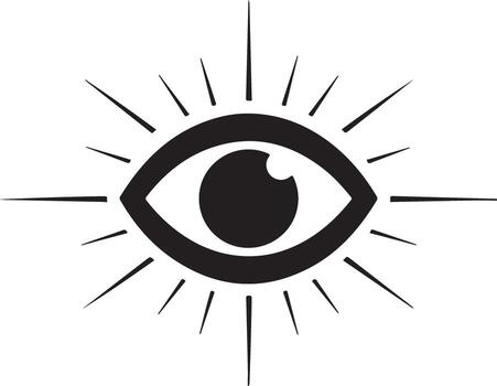 Eye with rays isolated on white background, a symbol of vision, sight and perception vector