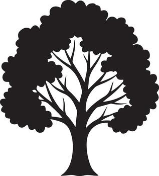 Silhouette of a tree with branches and leaves isolated on white background for design vector