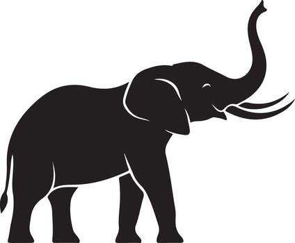 Silhouette of an elephant with trunk raised isolated on white background in a simple design vector