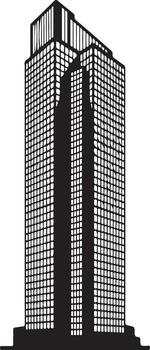 Illustration of a tall skyscraper isolated on white background, representing urban architecture vector