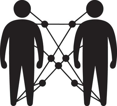 Abstract Silhouettes of Two People Connected by Network of Lines and Nodes vector