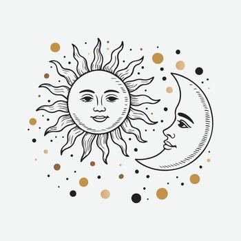 sun and moon with polka dots on a white background vector