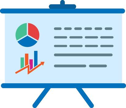 a presentation board with a pie chart and a graph vector