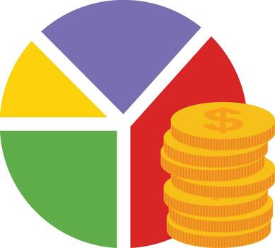 a stack of coins and a pie chart vector