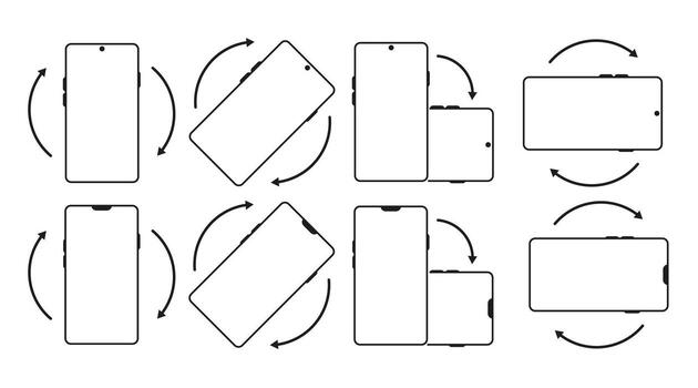 illustration of rotate your phone icons. Smartphone with arrows in multiple orientations. Perfect for mobile apps, UI, responsive design, and interface guides. vector