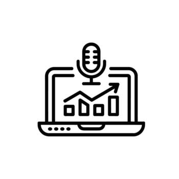 Podcast Performance Analysis on a Laptop with Microphone Symbolizing Data Driven Insights and Analytics vector