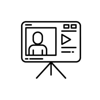 Online Presentation with a Person on Screen and Media Controls on a Display Board vector