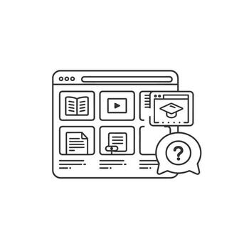 Online Learning Platform Interface with Question and Education Icon for FAQ Web Page vector