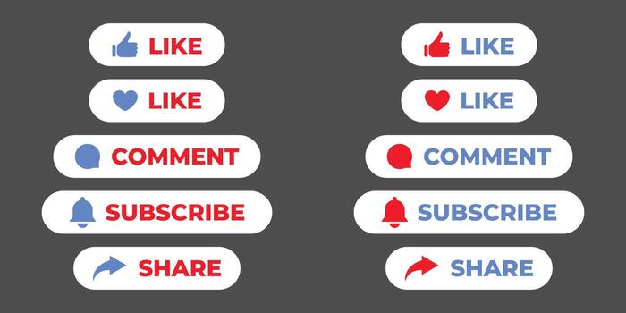 Social Media Buttons Set with Like, Comment, Share, and Subscribe Icons. Flat Illustration for Online Content, Blogging, Streaming, Marketing, and Social Networking UI Design Elements. vector