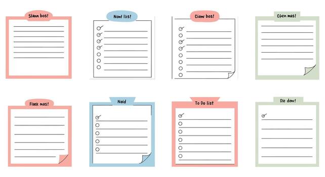 A set of different colored sticky notes with different items vector