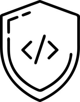 Outline style code security shield illustration for web design and application vector