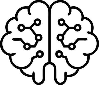 Outlined brain with circuit connections, intelligence symbol, artificial intellect icon vector