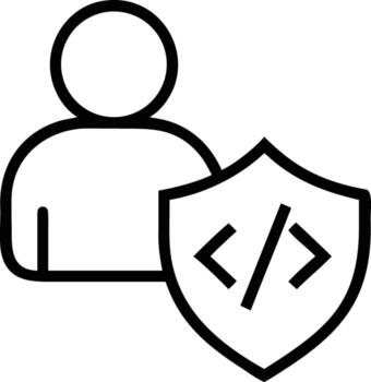 Outline user icon with code shield for security and protection concepts vector