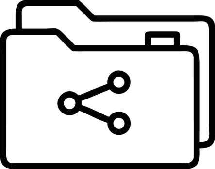 Outline share folder icon, file sharing illustration, collaboration concept, data transfer vector