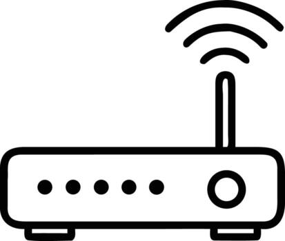 Outline wifi router icon with antenna broadcasting signals for telecommunications vector
