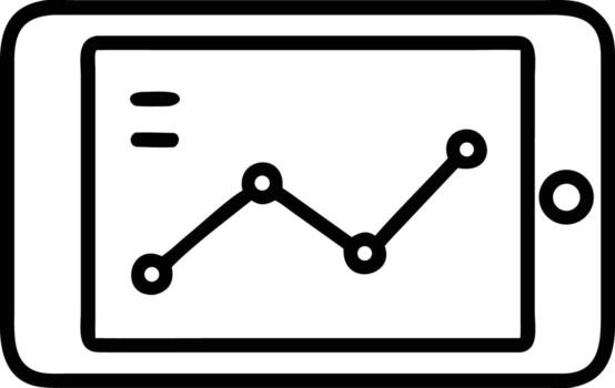 Outline tablet displaying financial graph, menu button, for web, apps and ui design vector