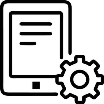 Outline tablet with text and gear icon symbolizing device settings and preferences vector