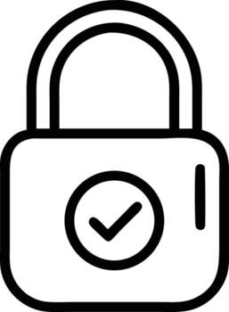 Padlock icon with checkmark in line art style for security concept vector