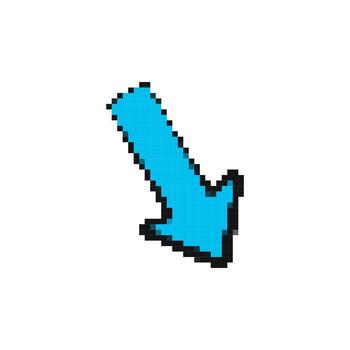 Mosaic pixel art blue arrow icon with retro style and simple pixelated design vector
