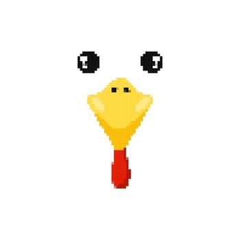 Mosaic pixel art duck icon with yellow beak and big eyes in retro game style design vector