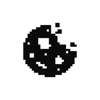 Pixel mosaic cookie icon in black and white pixelated retro style with minimalist design vector