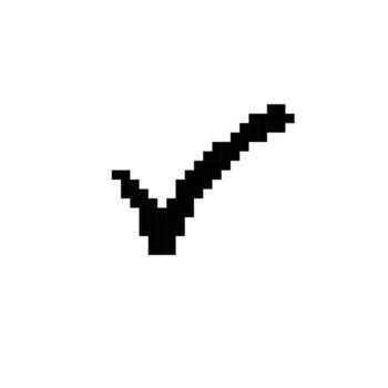 Mosaic pixelated check mark icon in retro sprite design with simple black and white style vector