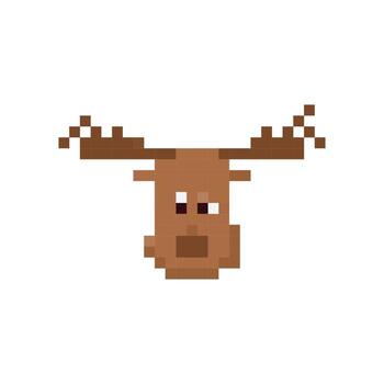 Mosaic pixel deer head icon with simplified cartoon style and square shaped elements vector