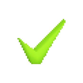 Mosaic pixel style checkmark icon in bright lime green with angular design vector