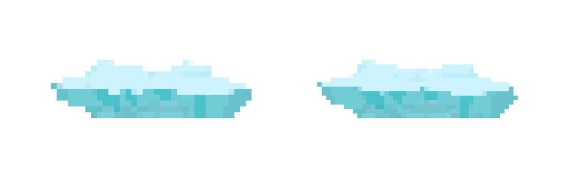 Pixel art ice platforms floating on white background vector