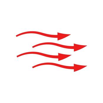 Arrow flow motion with diverging curves in dynamic red design for directional illustration vector