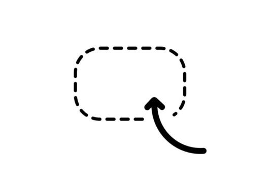Highlight interaction icon with dashed rectangle and black arrow pointing upward vector