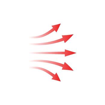 Arrow design with red double curved shape illustrating divergence and motion direction vector