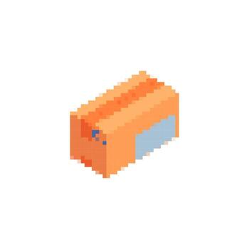 Pixelated mosaic cube with orange and blue tones in retro sprite design vector
