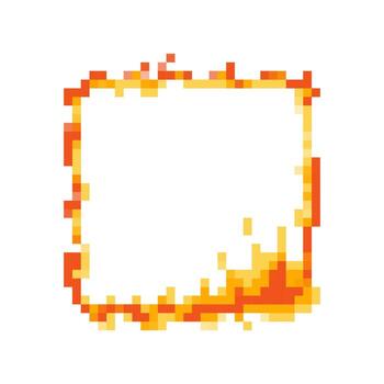 Mosaic style pixelated frame with fiery flame effect in retro game design vector