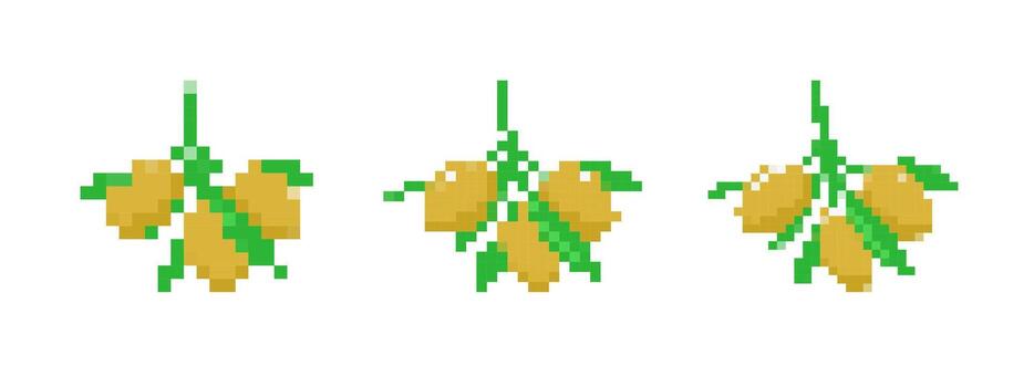 Mosaic pixel lemons in retro 8 bit style with green leaves in a playful artistic design vector