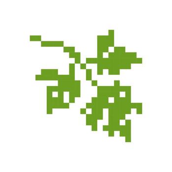 Mosaic pixel icon of stylized green plant with abstract leaf design in 8 bit retro style vector