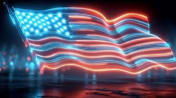 americano bandera con neón luces en eso video