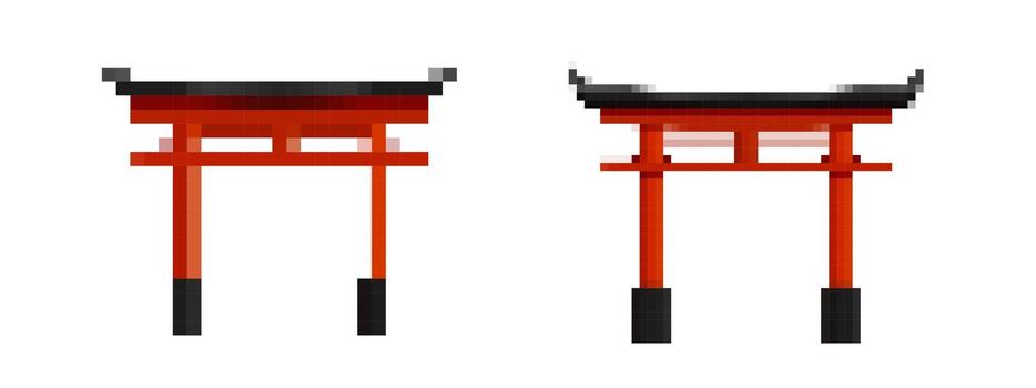 Pixelated torii gate design in retro 8-bit style vector