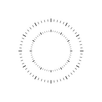 circular medición escala gráfico con radial garrapata marcas y numérico indicadores en negro y blanco vector