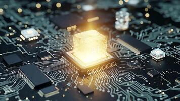 en dator chip med en lysande objekt på den video